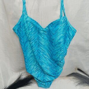 Ocean Blue Butterfly Bottom One-Piece Swimsuit - Size Large